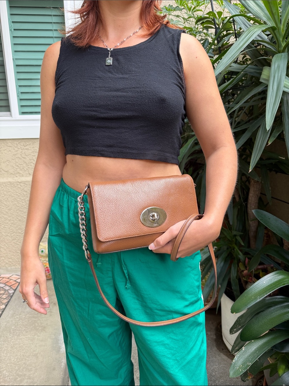 Coach Brown Leather Crossbody Shoulder Bag with Silver Hardware